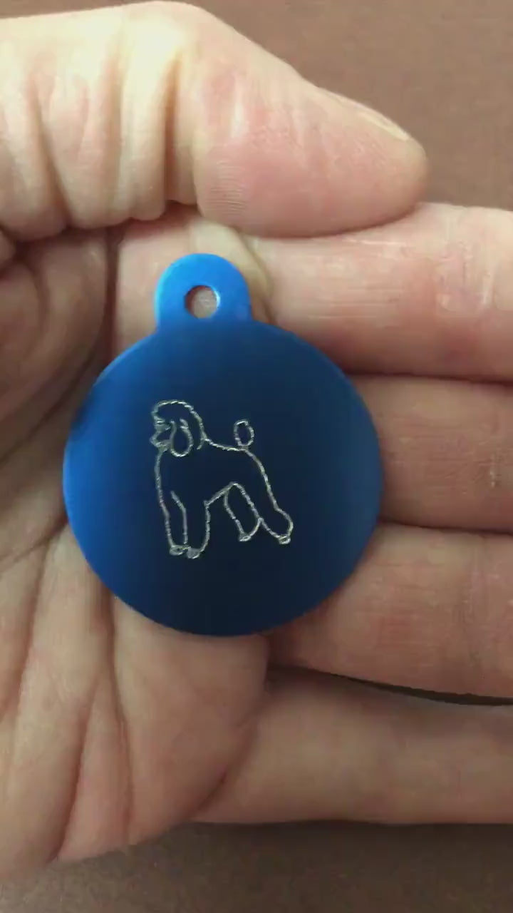 Poodle, Dog, Large Circle Aluminum Tag Personalized Diamond Engraved, Perfect for Bags, Backpacks, Key Chains, Suitcases, CAFAPLCT