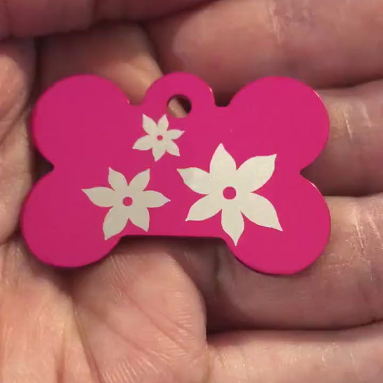 Lily Floral Print, Large Pink Bone Personalized Aluminum Tag, Diamond Engraved Dog Tag Cat Tag Small Animal Tag Human ID Tag Kitty Tag Puppy