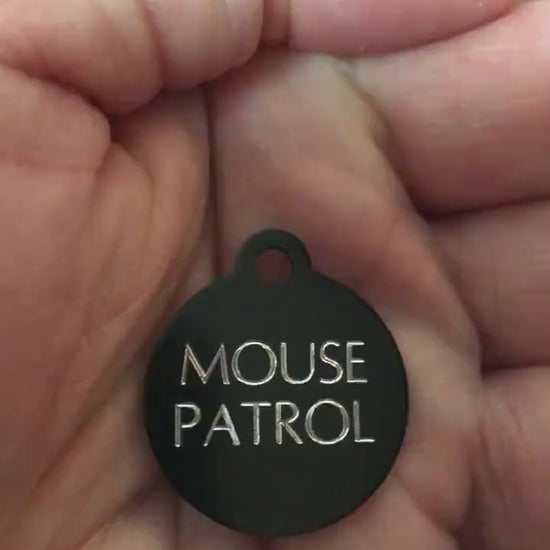 Mouse Patrol Small Circle Aluminum Tag Personalized Diamond Engraved Cat ID Tags