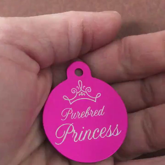 Purebred Princess Large Pink Circle Personalized Aluminum Tag Diamond Engraved Dog Tag Cat Tag Small Animal Tag ID Tag Kitty Puppy PBPILPICT