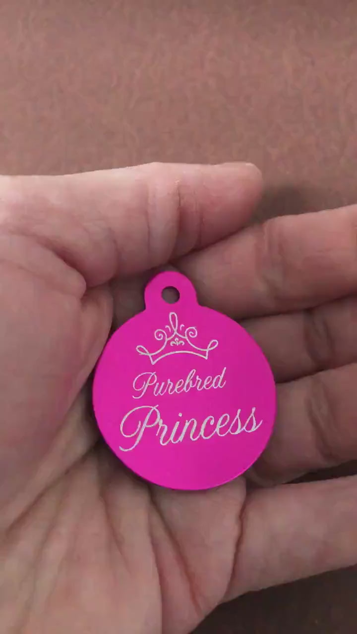 Purebred Princess Large Pink Circle Personalized Aluminum Tag Diamond Engraved Dog Tag Cat Tag Small Animal Tag ID Tag Kitty Puppy PBPILPICT