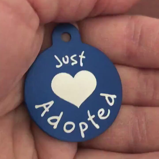 Just Adopted Large Circle Tag Blue Personalized Aluminum Tag Diamond Engraved Dog Tag Cat Tag Animal Tag Kitty Tag Puppy Tag