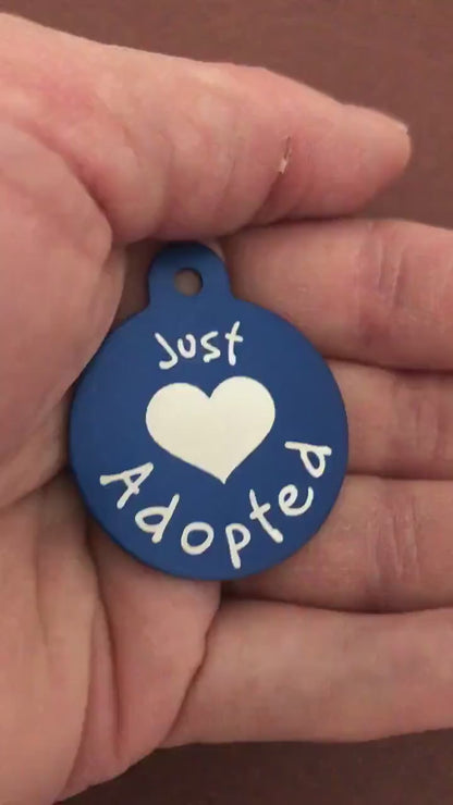 Just Adopted Large Circle Tag Blue Personalized Aluminum Tag Diamond Engraved Dog Tag Cat Tag Animal Tag Kitty Tag Puppy Tag