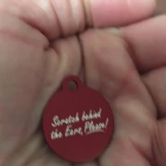Scratch Behind The Ears, Please Small Red Circle Aluminum Tag, Personalized Diamond Engraved, Cat Dog ID Tag, For Dog Collar, For Cat Collar