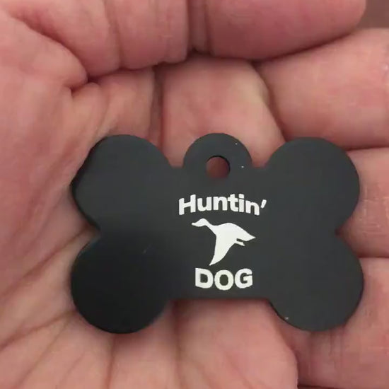 Huntin' Dog Large Black Bone Dog Tag. Personalized Aluminum Tag. Diamond Engraved. Dog Tag. Small Animal Tag, Puppy Tag, For Collar, HDLBB