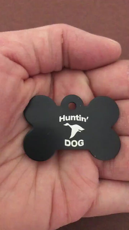 Huntin' Dog Large Black Bone Dog Tag. Personalized Aluminum Tag. Diamond Engraved. Dog Tag. Small Animal Tag, Puppy Tag, For Collar, HDLBB