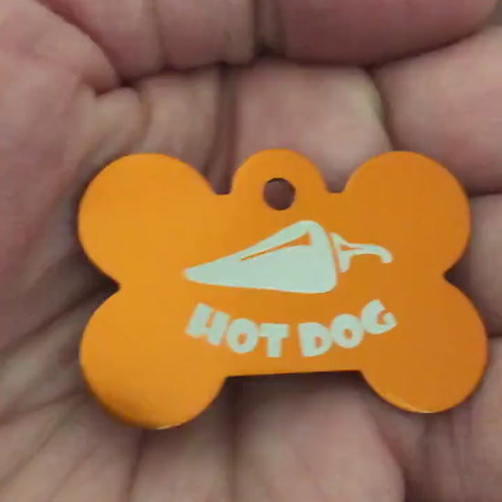 Hot Dog Design Large Orange Bone Personalized Aluminum Tag Diamond Engraved Dog Tag Cat Tag Small Animal Tag Kitty Tag Puppy Tag