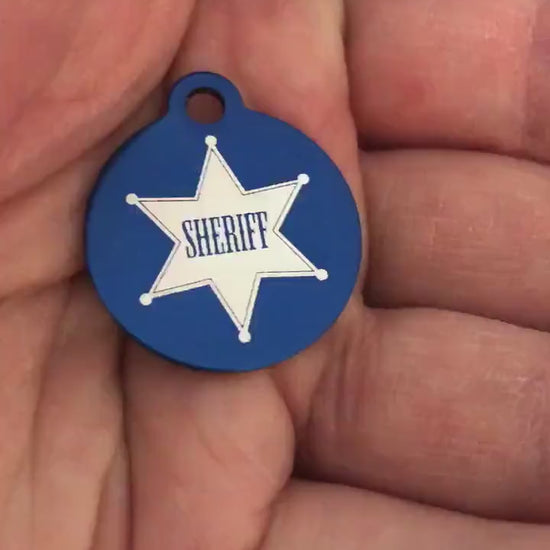 Sheriff, Sheriff Tag, Small Blue Circle Aluminum Tag, Personalized Diamond Engraved Cat ID Dog ID Cat tag Dog Tag Pet Tags Id Tags SBSBLUC