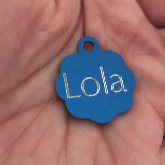 Small Blue Rosette, Aluminum Tag, Personalized Diamond Engraved, Cat ID Tags, ID Tags, Cat Tags, Puppy Tags, For Dog Collar, For Cat Collars