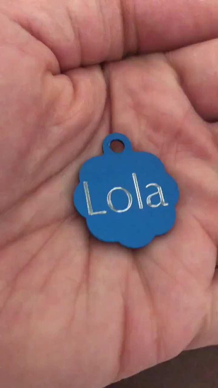 Small Blue Rosette, Aluminum Tag, Personalized Diamond Engraved, Cat ID Tags, ID Tags, Cat Tags, Puppy Tags, For Dog Collar, For Cat Collars