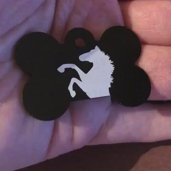 Horse, Stallion, Large Black Bone Tag, Personalized Aluminum Tag, Diamond Engraved, Dog Tag, Puppy Tag, For Dog Collar, Lost Dog ID, HOBLBB