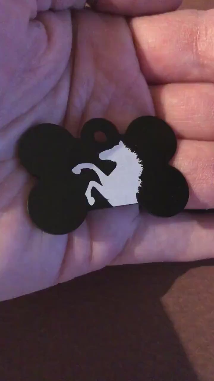 Horse, Stallion, Large Black Bone Tag, Personalized Aluminum Tag, Diamond Engraved, Dog Tag, Puppy Tag, For Dog Collar, Lost Dog ID, HOBLBB