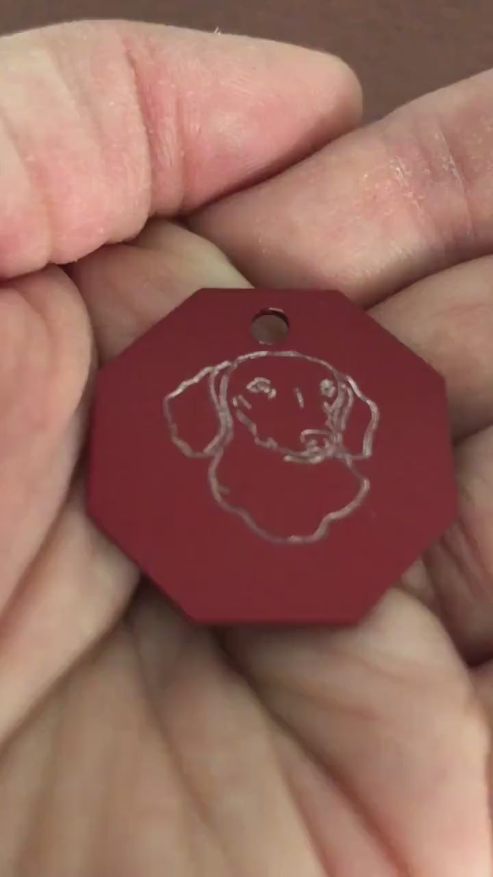 Dog, Large Stop Sign, Personalized Aluminum Tag Diamond Engraved Tag ID For Bags, Key Chains. CAQAPLSS
