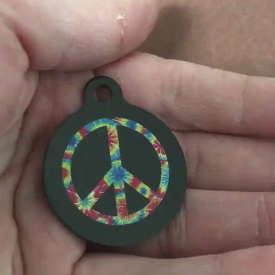 Tie-Dyed Peace Symbol Large Circle Tag Personalized Aluminum Tag Diamond Engraved Dog Tag Cat Tag Puppy Tag Kitty Tag
