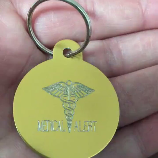 Medical Alert Large Circle, Personalized Aluminum Tag Diamond Engraved ID For Bags, Backpacks, Key Chains. CAzAPLCT2