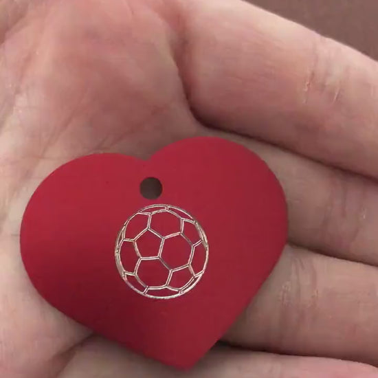 Soccer Ball, Large Heart Aluminum Tag, Personalized Diamond Engraved, For Cat Tag, Dog Tag, ID Tag, Bags, Backpacks, Key Chain, CAxAPLHT