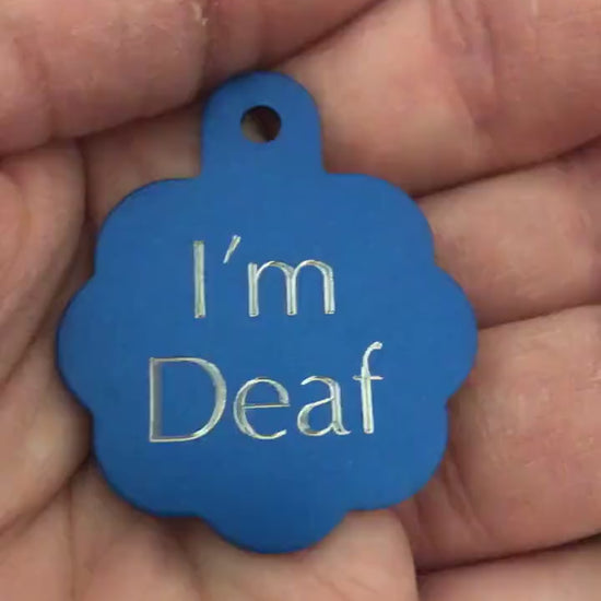 I’m Deaf Large Blue Rosette Personalized Aluminum Tag Diamond Engraved Dog Cat Tag ID Tag Kitty Tag Puppy Tag
