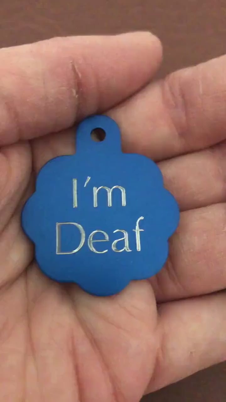 I’m Deaf Large Blue Rosette Personalized Aluminum Tag Diamond Engraved Dog Cat Tag ID Tag Kitty Tag Puppy Tag