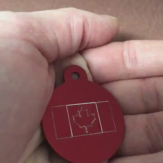 Canadian Flag, Large Circle Aluminum Tag, Personalized Diamond Engraved Tag, For Backpacks, Key Chains Keychain Collars CA2APLCT2