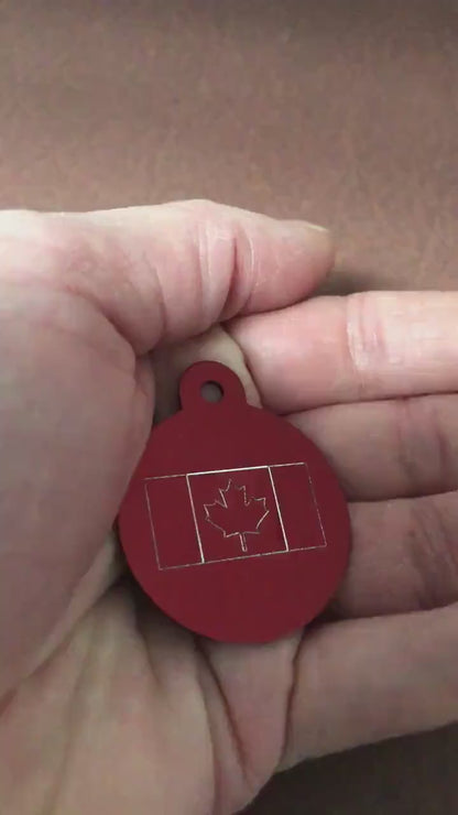 Canadian Flag, Large Circle Aluminum Tag, Personalized Diamond Engraved Tag, For Backpacks, Key Chains Keychain Collars CA2APLCT2