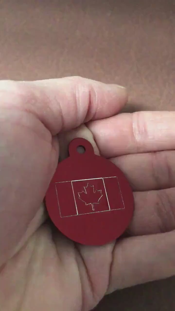 Canadian Flag, Large Circle Aluminum Tag, Personalized Diamond Engraved Tag, For Backpacks, Key Chains Keychain Collars CA2APLCT2