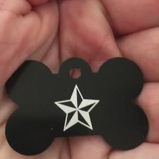 Nautical Star, Large Black Bone Tag, Personalized Aluminum Tag, Diamond Engraved, Dog Tag, Puppy For Dog Collar, Lost Dog ID, NSLBB