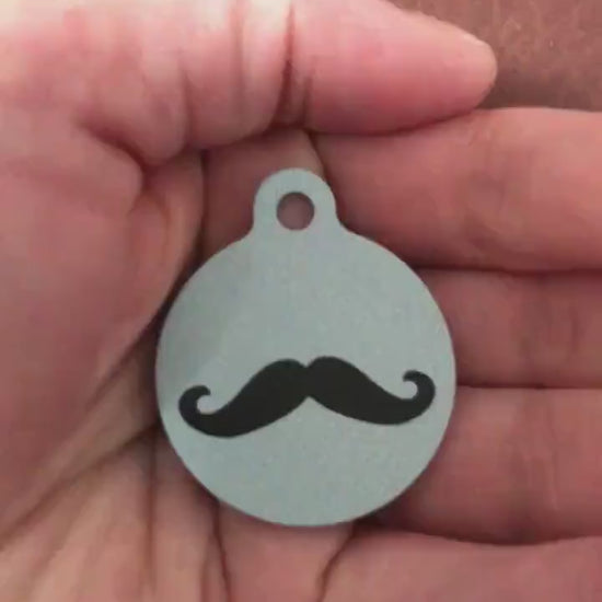Mustache Moustache, Dog Tag, Cat Tag, Large Circle Tag, Personalized Aluminum Tag, Diamond Engraved, Puppy Tag, Kitty Tag Key chain Keychain