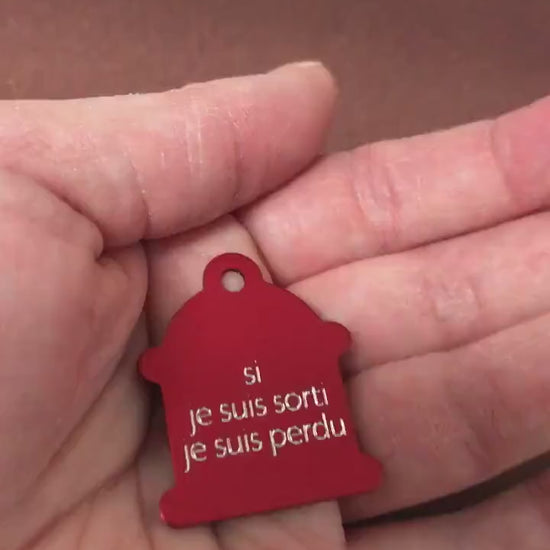 si je suis sorti je suis perdu, Large Fire Hydrant Aluminum Tag, Personalized Diamond Engraved, Puppy Tag, Dog Tag, Tag for Dog Collar,