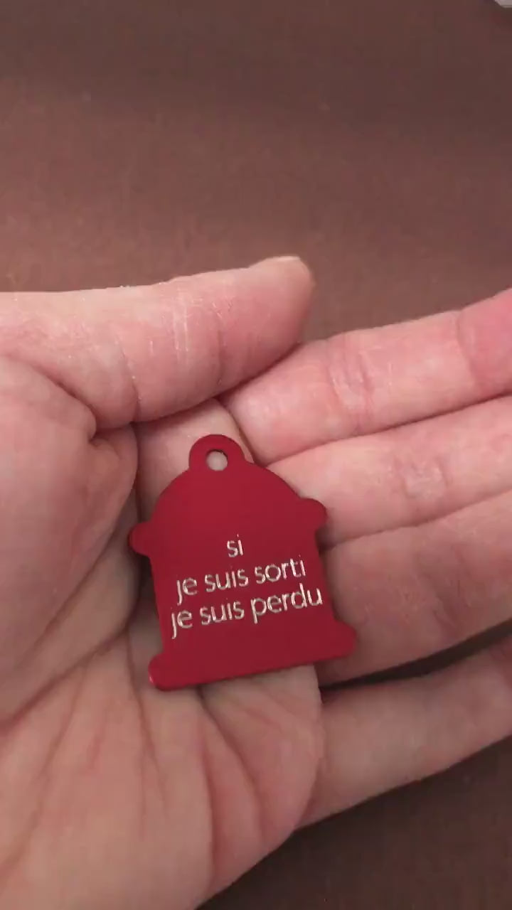 si je suis sorti je suis perdu, Large Fire Hydrant Aluminum Tag, Personalized Diamond Engraved, Puppy Tag, Dog Tag, Tag for Dog Collar,