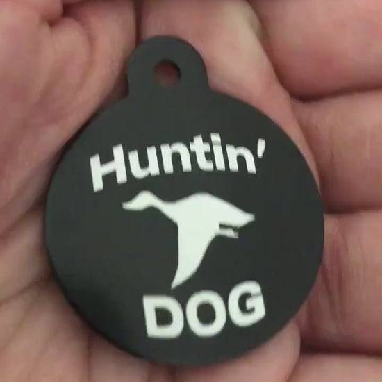 Huntin' Dog Large Circle Tag Black Personalized Aluminum Tag Diamond Engraved, Dog Tag, For Hunting Dog, Puppy Tag, For Dog Collar