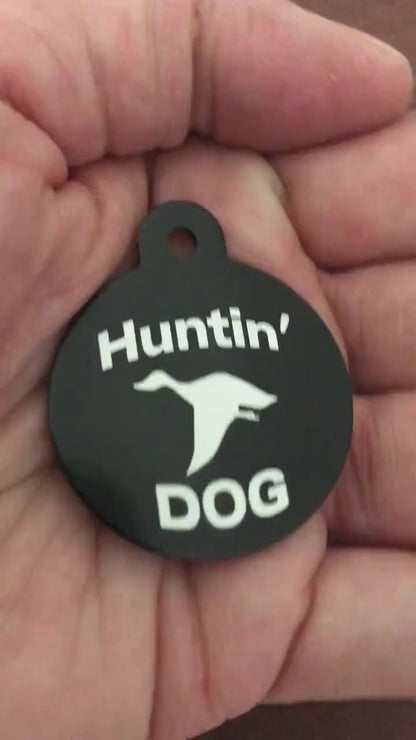 Huntin' Dog Large Circle Tag Black Personalized Aluminum Tag Diamond Engraved, Dog Tag, For Hunting Dog, Puppy Tag, For Dog Collar
