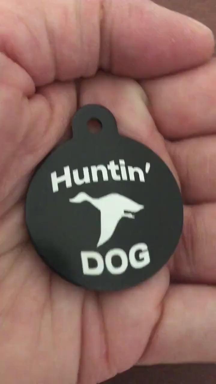 Huntin' Dog Large Circle Tag Black Personalized Aluminum Tag Diamond Engraved, Dog Tag, For Hunting Dog, Puppy Tag, For Dog Collar