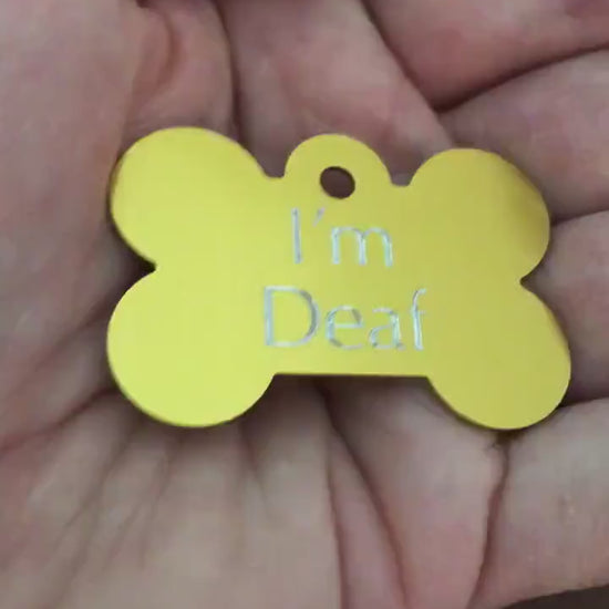 I'm Deaf Large Bone Aluminum Tag Personalized Diamond Engraved Dog Tag Cat Tag ID Tags For Collars, IDLPB