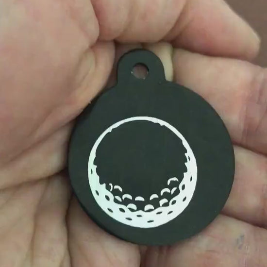 Golf Ball, Large Circle Tag, Black Personalized Aluminum Tag, Diamond Engraved ,Key Chain, Keychain For the Golf Lover, GBLBCT