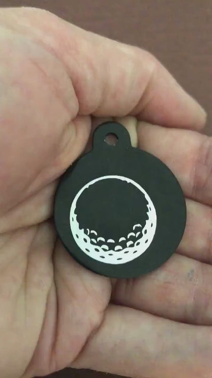 Golf Ball, Large Circle Tag, Black Personalized Aluminum Tag, Diamond Engraved ,Key Chain, Keychain For the Golf Lover, GBLBCT