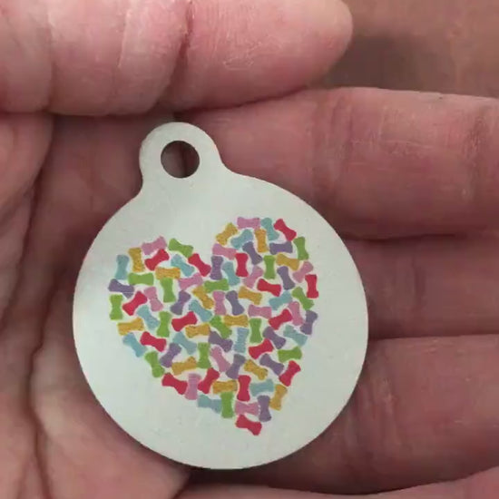 Heart With Bones Dog Tag Cat Tag Large Circle Tag Personalized Aluminum Tag Diamond Engraved Puppy Tag Kitty Tag For Dog Collar