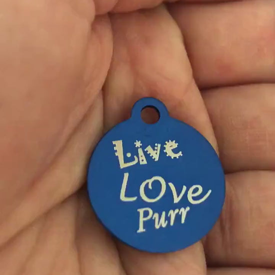 Live Love Purr Small Blue Circle Aluminum Tag Personalized Diamond Engraved Cat ID Tag Cat Tag Kitten Tag, For Cat Collar, Lost cat, LLPSBC