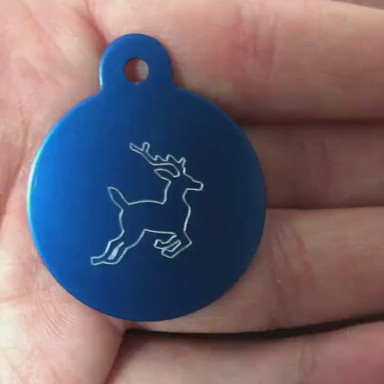 Deer, Large Circle Aluminum Tag, Personalized Diamond Engraved, Cat Tag, Dog Tag, Human ID Tag for Bags, Backpacks, Key Chain CAcAPLCT