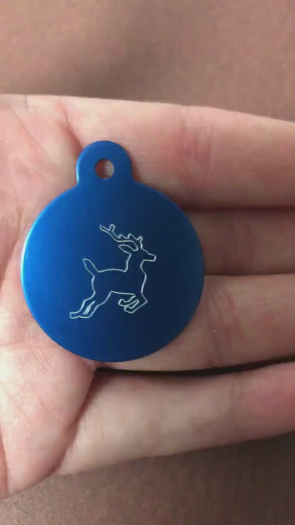 Deer, Large Circle Aluminum Tag, Personalized Diamond Engraved, Cat Tag, Dog Tag, Human ID Tag for Bags, Backpacks, Key Chain CAcAPLCT