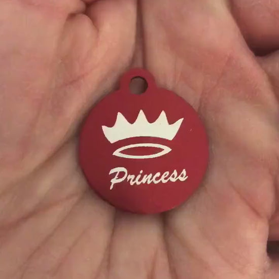 Princess, Small Red Circle Aluminum Tag, Personalized Diamond Engraved, Cat Tag, Dog Tag, Pet ID Tags, Lost Pet, For Dog Collar, PCSRC