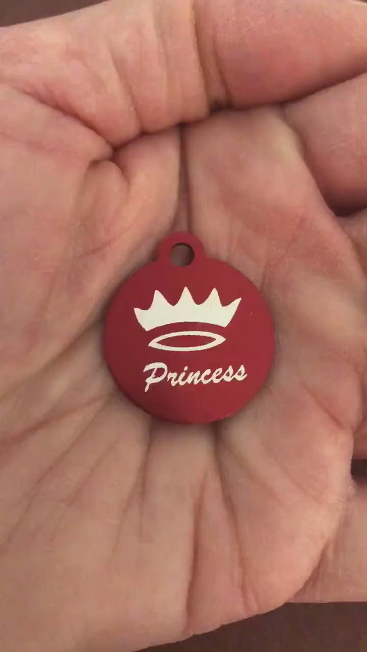 Princess, Small Red Circle Aluminum Tag, Personalized Diamond Engraved, Cat Tag, Dog Tag, Pet ID Tags, Lost Pet, For Dog Collar, PCSRC