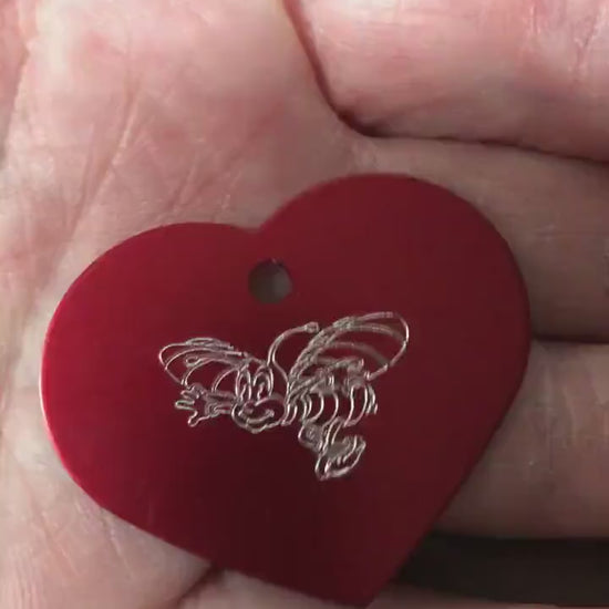 Bumble Bee, Bee, Large Heart Aluminum Tag, Personalized Diamond Engraved, For Cat Tag, Dog Tag, ID Tag, Bags, Backpacks, Key Chain, CAgAPLHT