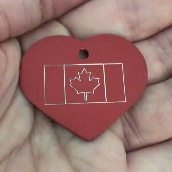 Canadian Flag, Large Heart Aluminum Tag, Personalized Diamond Engraved, Personal ID Tag, For Bags, Backpacks, Key Chains, CA2APLHT