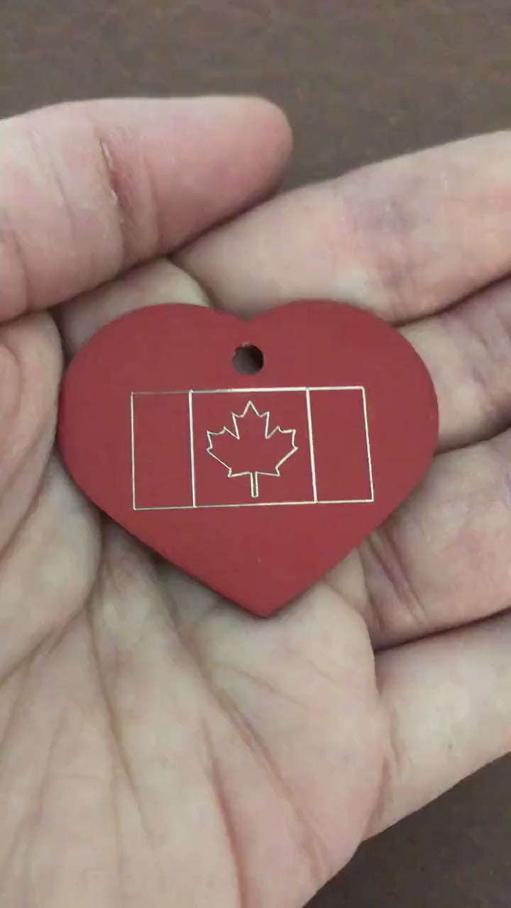 Canadian Flag, Large Heart Aluminum Tag, Personalized Diamond Engraved, Personal ID Tag, For Bags, Backpacks, Key Chains, CA2APLHT