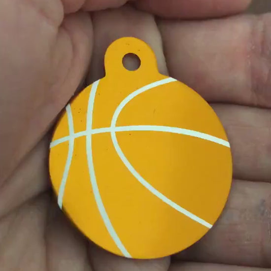 Basketball Large Orange Circle Personalized Aluminum Tag Diamond Engraved Dog Tag Cat Tag Animal Tag Kitty Tag Puppy, BKBLOCT2