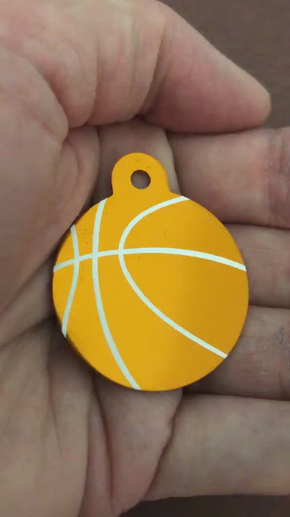 Basketball Large Orange Circle Personalized Aluminum Tag Diamond Engraved Dog Tag Cat Tag Animal Tag Kitty Tag Puppy, BKBLOCT2