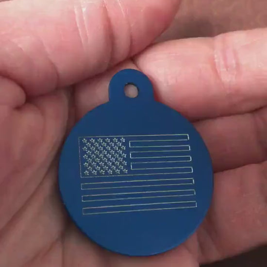 American Flag, Large Circle Aluminum Tag Personalized Diamond Engraved Pet ID Cat Dog ID Tag, For Bags Backpacks, Keychain CAeAPLCT