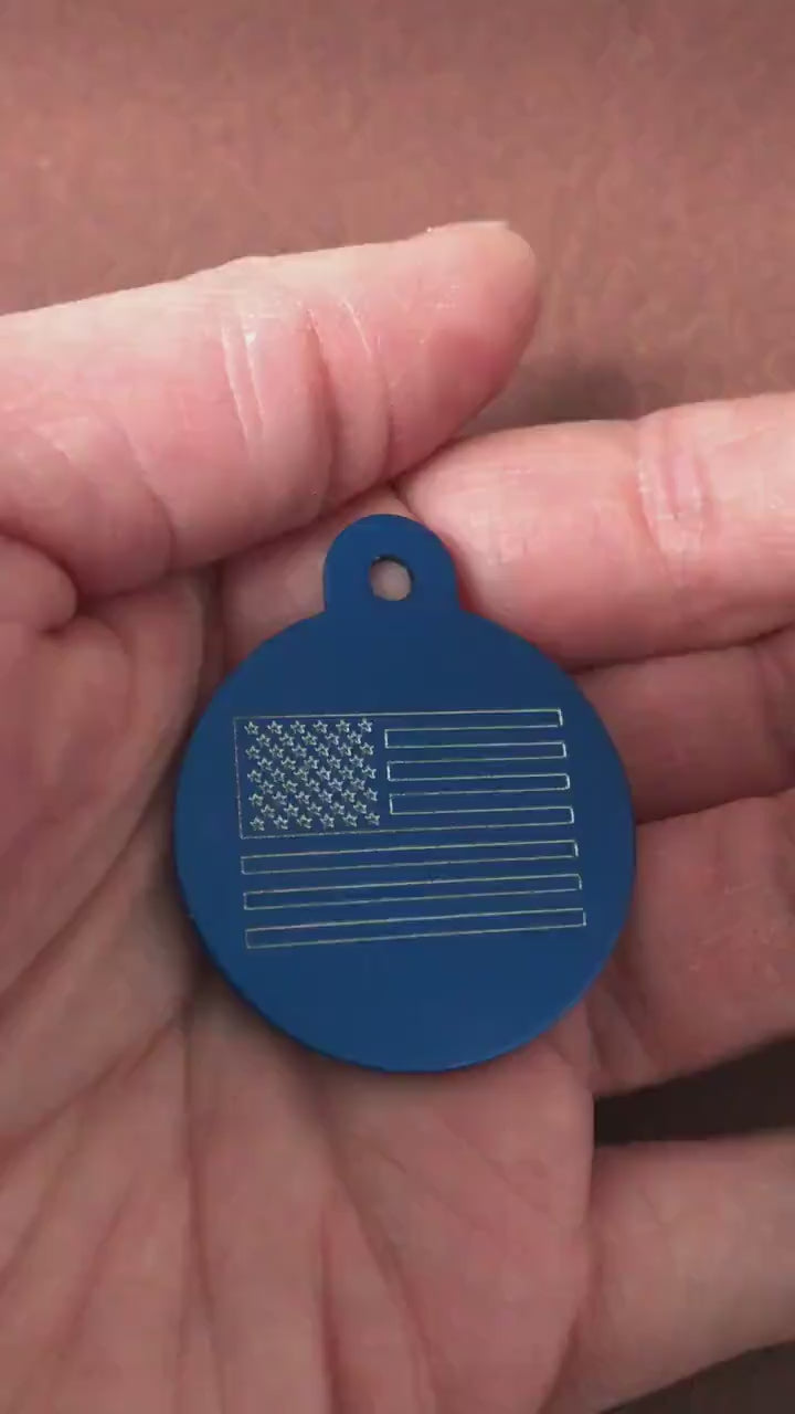 American Flag, Large Circle Aluminum Tag Personalized Diamond Engraved Pet ID Cat Dog ID Tag, For Bags Backpacks, Keychain CAeAPLCT