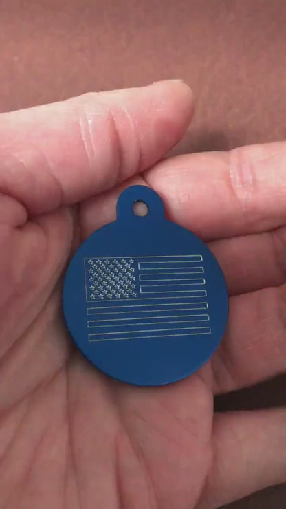 American Flag, Large Circle Aluminum Tag Personalized Diamond Engraved Pet ID Cat Dog ID Tag, For Bags Backpacks, Keychain CAeAPLCT