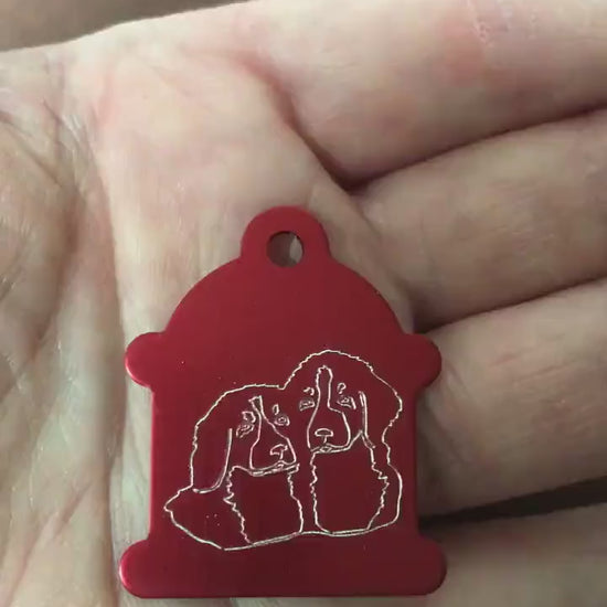 Two Dogs, Large Fire Hydrant Aluminum Tag, Personalized Diamond Engraved, Puppy Tag, Dog Tag, Tag for Dog Collar Lost Dog ID, CAXPALHYT